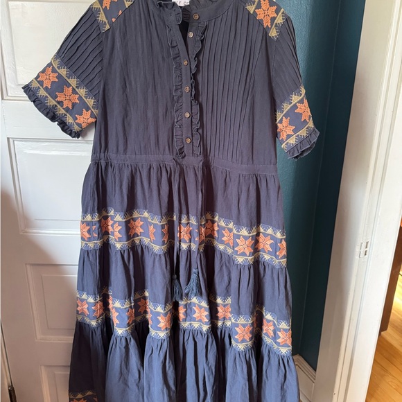 Ivy City Capri Dress XL Tiered Quilt Star Embroidered Midi Dress - Picture 2 of 6